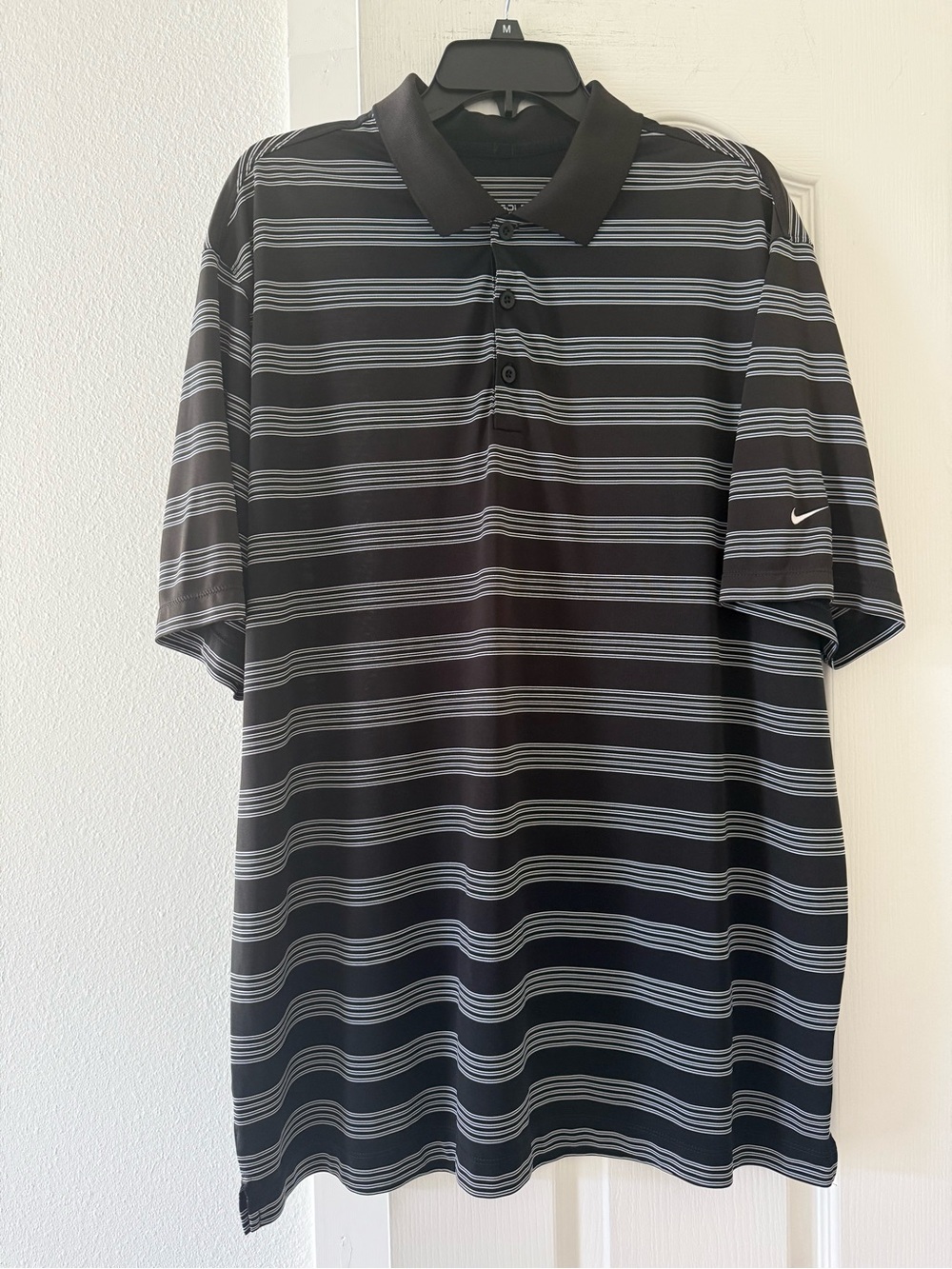 Nike Golf Tour Performance Dri-FIT Black White Striped Polo Shirt Men’s XXL